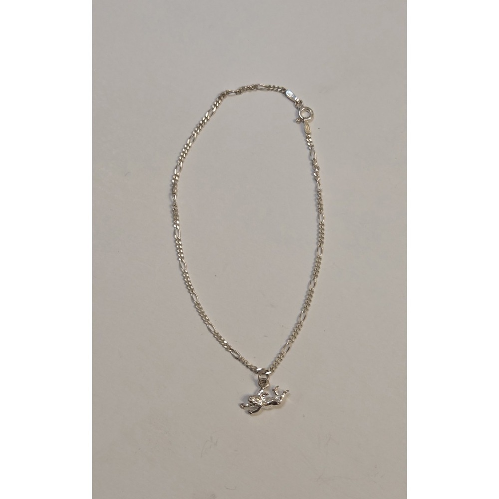 Vintage Italian Sterling Silver Figaro Bracelet / Anklet Charub Charm